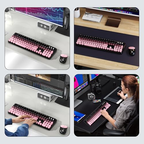 Clavier sans fil pleine taille rose avec touches rondes pour PC
