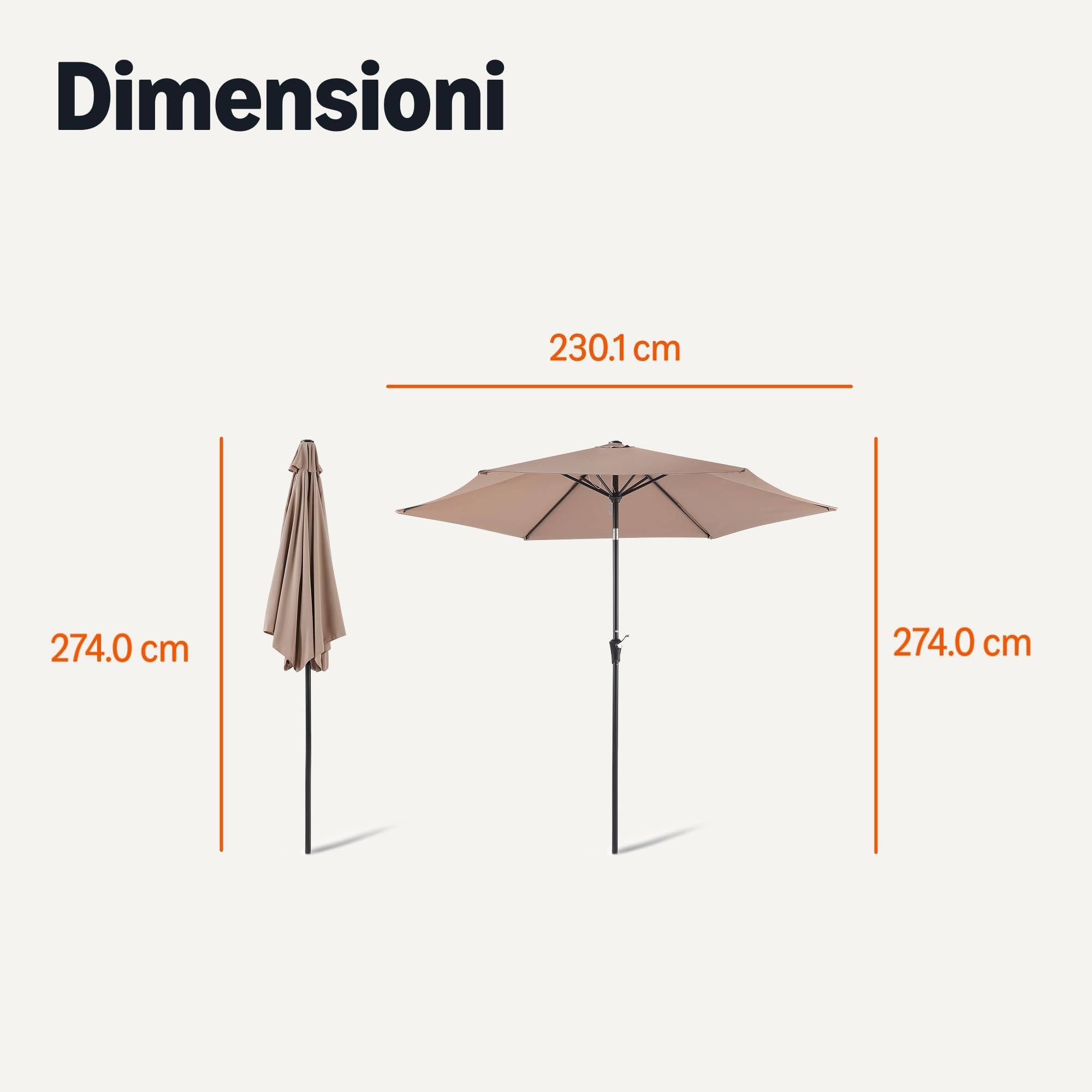 Amazon Basics - Ombrellone da Giardino, Sollevatore a manovella e Pulsante inclinabile, 274cm, Marrone Chiaro