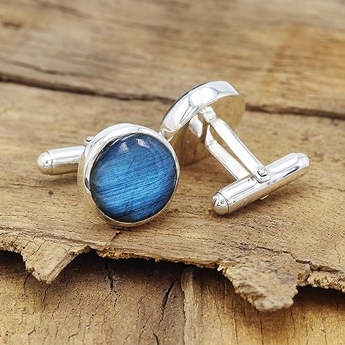 Mancuernillas de plata 925 con labradorita para hombre miniatura 2