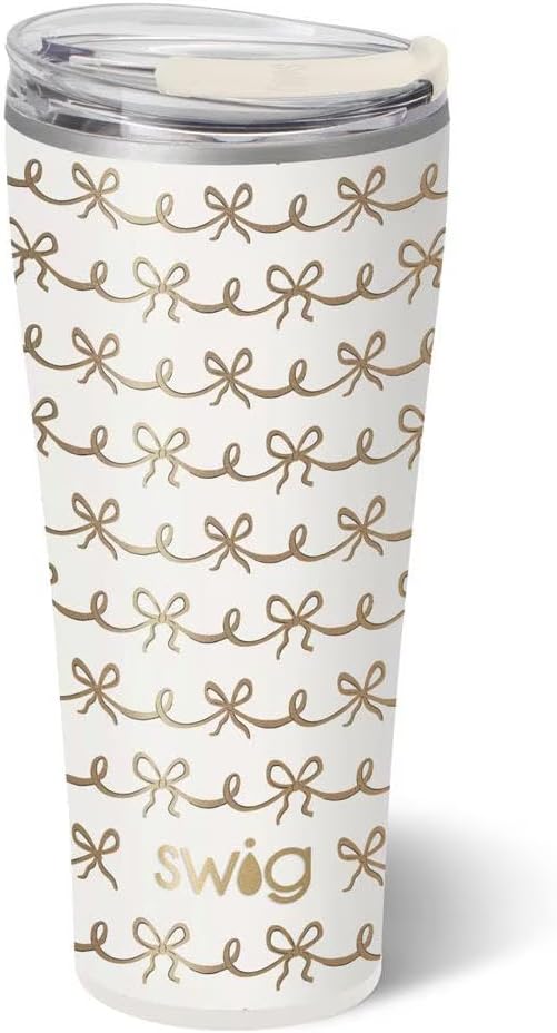 Swig Life 32oz Insulated Tumbler, Travel Coffee Tumbler with Lid, Cup Holder Friendly Travel Coffee Mug, Stainless Steel, 32 oz, Reusable Insulated Mug with Lid (Pretty in Pearl)