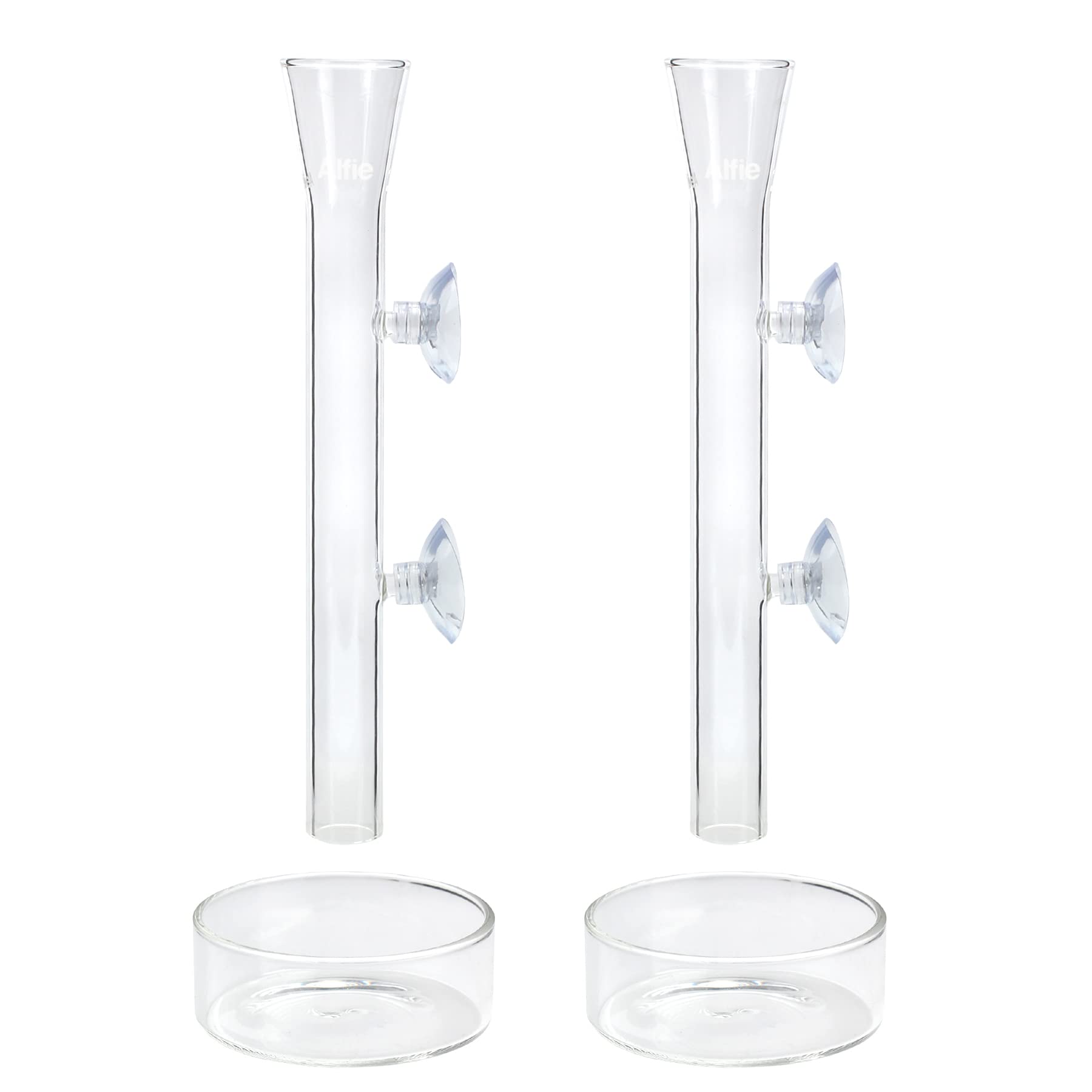 Clear Glass Shrimp/Axolotl Feeding Tube With Dish - 12" Tube & 2.35" Plate, Double Sucker Mount