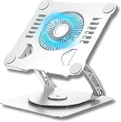 Suporte com Cooler para Notebook Gamer, Base Giratória 360°, Cooler com Controle de Velocidades, Ergonômico, Dobrável, Articulado, Estrutura Metálica Com LED RGB (NitroCooler360)