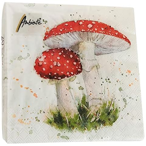 20-ct 3-ply 13x13 Mushroom Napkins Decorative Paper Napkins for Decoupage Fall Napkins Disposable Fall Paper Napkins Lunch Napkins Fall Cocktail Napkins Paper Mother's Day Napkins Thanksgiving Napkins Cover