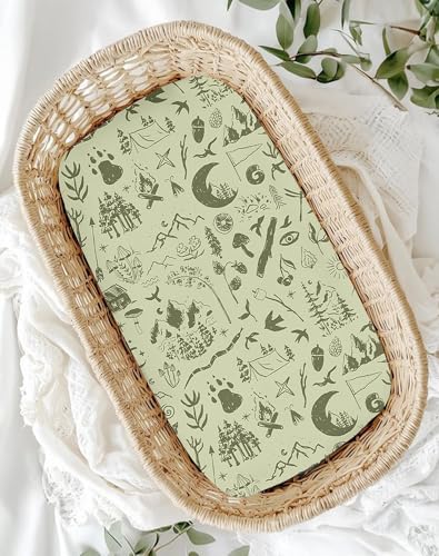 Image of Bassinet Sheets for Baby Girls Boys 2 Pack, Fitted Baby Mattress Sheet for Rectangle, Oval, Hourglass Bassinet Mattress, Breathable Cozy & Universal Fit (Bear Tracks, Bassinet Sheet)