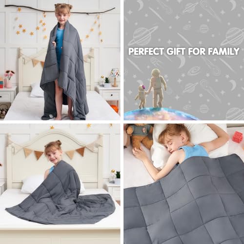 Weighted Blanket Kids 5lbs, 36"x48", Cooling Heavy Throw Blanket for 40-60lbs, Microfiber Soft Thick Big Blankets Weighted Comforter Breathable Gift for Sleeping, Grey