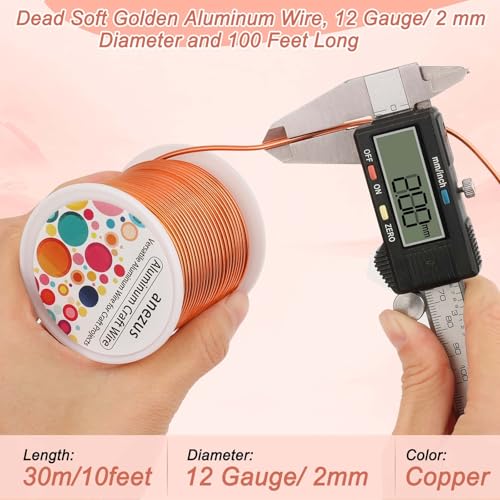 Image of Anezus 12 Gauge Craft Wire Bendable - 2mm Metal Armature Sculpting Wire for Crafting, Wreath Making, Jewelry Making, Beading, Floral (Copper, 100 Feet)