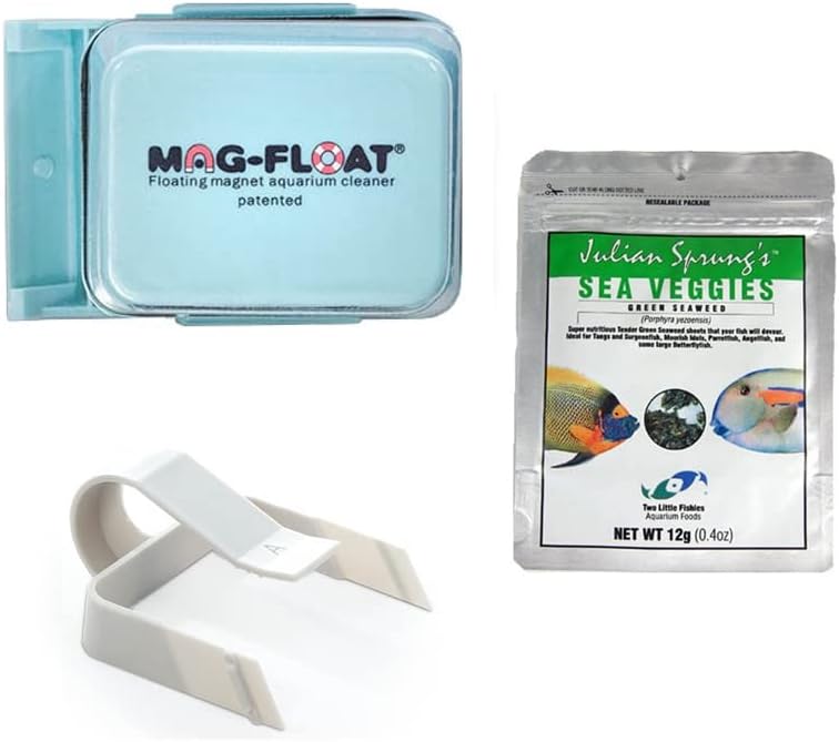 Mag-Float-360 Large Glass Aquarium Cleaner, Feeding Clip & Sea Veggies Bundle (3 items)