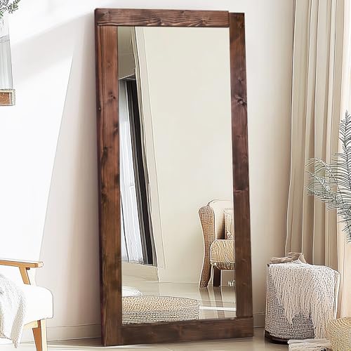 Image of 71x32in Full Length Mirror, Solid Wood Convex Frame, Brown