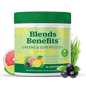 360 Nutrition Blends with Benefits Super Greens Powder w/Probiotics, Digestive Enzymes, Sugar & Gluten Free, Plant Based Superfood Drink Mix for Gut Health, Bloating, Immunity, Overall Health, 6.35 oz