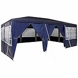 Carpa para fiestas, color azul y blanco, 6 x 4 m, gran carpa para fiestas de poliéster y acero para jardín, fiestas y exteriores, resistente a la intemperie y estable