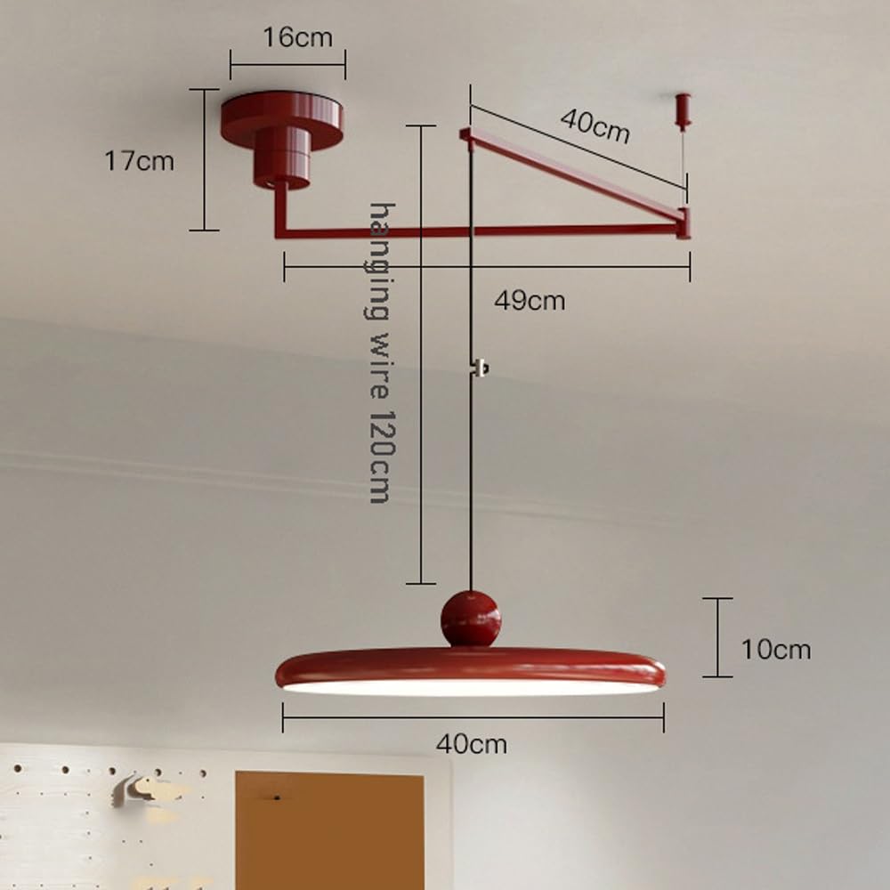Lampada a Sospensione Moderna a LED con Braccio Girevole, dimmerabile, Rotonda, Lunga 15,7 Pollici, 37 W, Stile Crema, Regolabile, Illuminazione per Isola Cucina, Camera da Letto, Soggiorno