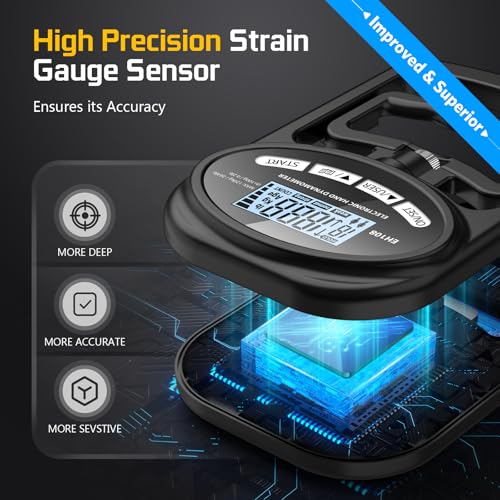 Hand Grip Strength Tester Trainer - Electronic Hand Dynamometer Forearm Grip Strengthener Exerciser Digital Training Gauge 265 Lbs 120 Kgs for Sport Home School Use