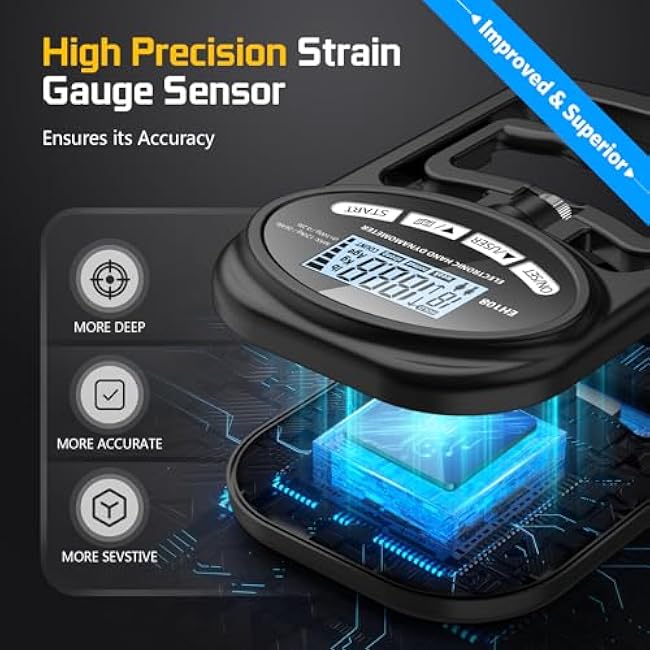 Hand Grip Strength Tester Trainer - Electronic Hand Dynamometer Forearm Grip Strengthener Exerciser Digital Training Gauge 265 Lbs 120 Kgs for Sport Home School Use