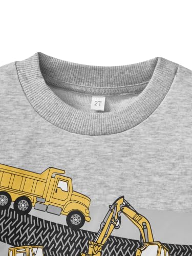 Image of Akyzic Toddler Boys Sweatshirts Cotton Crewneck Truck Shirt Dinosaur Long Sleeve Pullover Tops Tees 2-8T