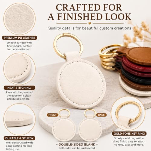Image of Leather Keychain Blanks DIY Crafts | PU Leather Key Fob Kit with Metal Rings, Laser Engraving Blanks Keychain Bulk, Customized Keychains Backpack Birthday Gift