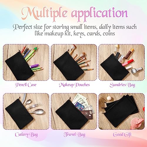 Fainne 100 Pack Canvas Makeup Bags Bulk 7.1 x 4.3 Inch Blank DIY Craft Canvas Pencil Pouch Pencil Case Multi Purpose Travel Toiletry Zipper Pouch Cosmetic Bags for Stationary Storage(Black)4