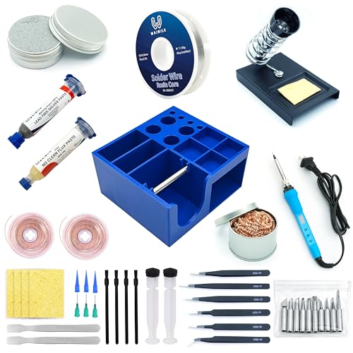 Image of Solder Wick Braid wih Soldering Storage Box & 60W Professional Electronic Soldering Kit Soldering Iron with 10 Tips, Solder Wire, Paste & Flux Precision Circuit Repair Tool Set