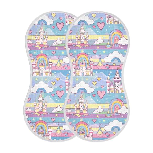 Castle Princess Cartoon Cotton burping Cloths for Babies Easy Care Baby Rags and washcloth for boy and Girl Set of 2, 22x11in