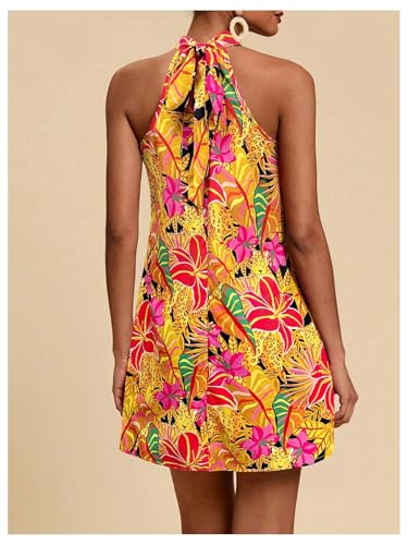 Image of Floerns Women's Sleeveless Floral Print Sundress Halter Neck A Line Short Dress