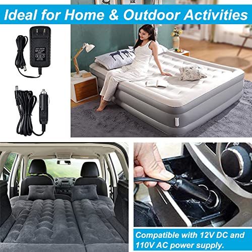 Electric Air Pump, 110V AC/12V DC Portable Air Mattress Two-Way Universal Inflator Pump for Inflatables Pool, Airbeds, etc with 3 Nozzles and 1 Storage Bag - Image 3