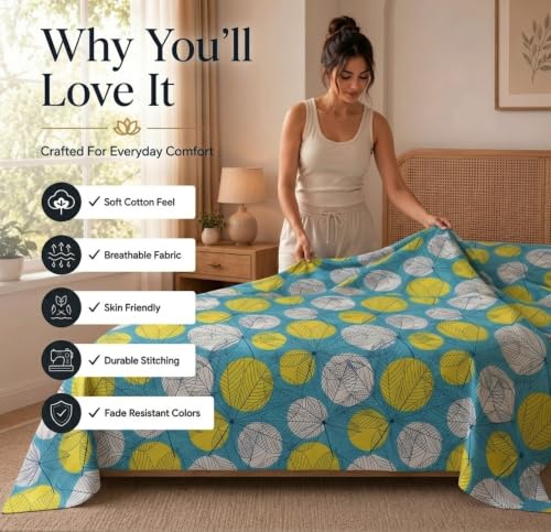 Image of HOMEKART Glace Cotton 160 TC Football Printed Double Bedsheet with 2 King Size Pillow Covers | Soft & Durable | 86 x 88Inches (Yellow & Green)