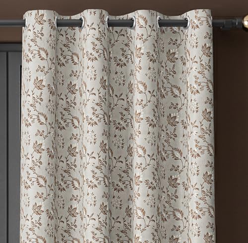 Image of Yellow Weaves 1 Pc Jacquard Botanical Eyelet Window Curtain - Perfect for Home, Office, Bedroom, Living Room & Balcony - 5 Feet (Brown)