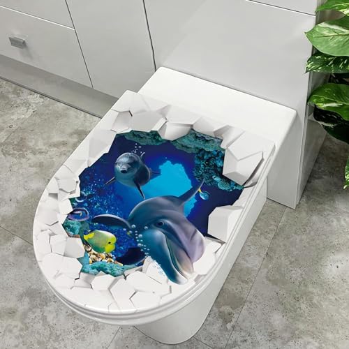 BlauWC Einfach zu Entfernen Aufkleber Seefisch Muster Wasserdicht Klebe Wandaufkleber für Zuhause Badezimmer Badaccessoires