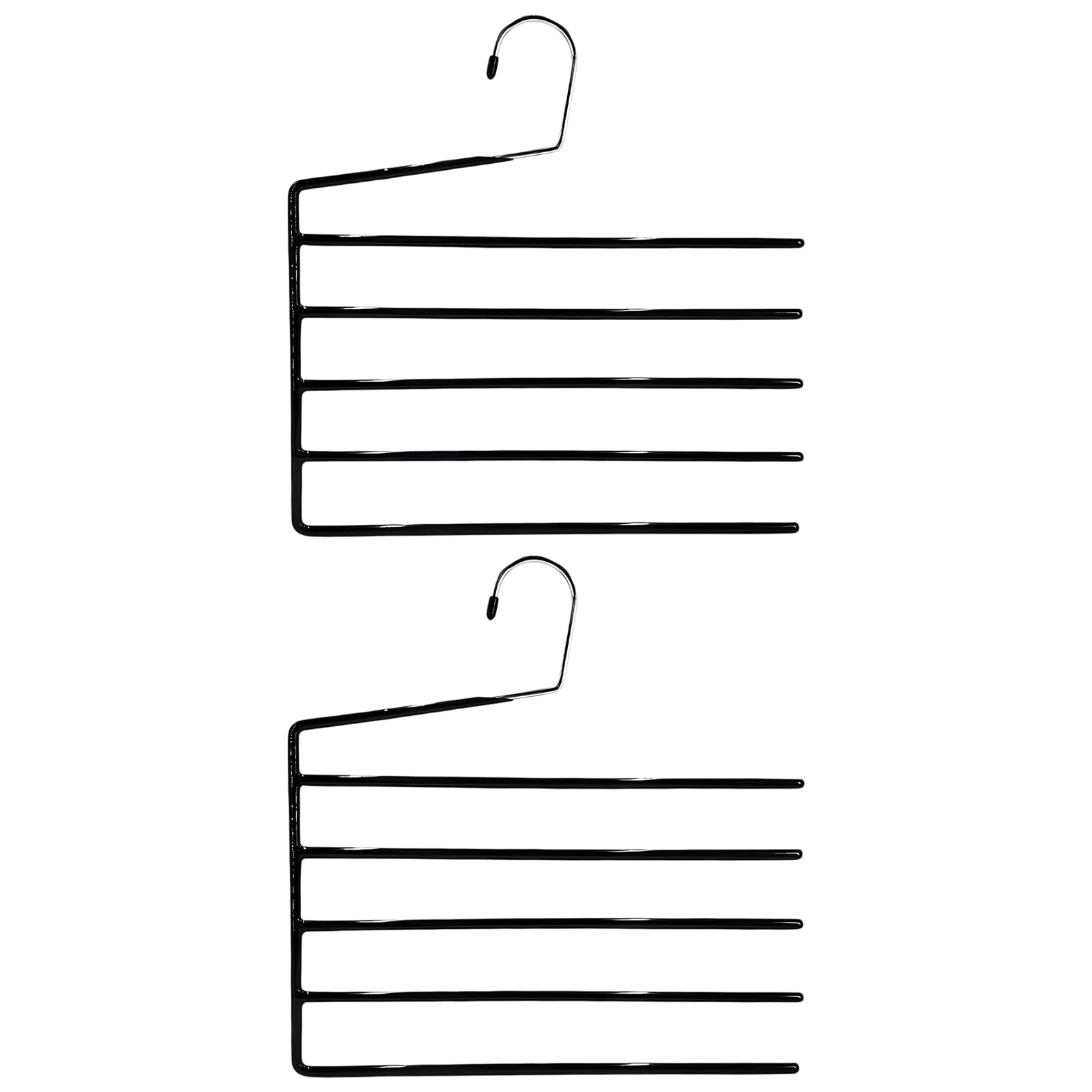 2er-Set Mehrlagen Hosenbügel, 5 Ebenen platzsparende Kleiderbügel mit Rutschfester PVC Beschichtung, Organizer für Hosen, Jeans, Schals, Krawatten, Handtücher, Schwarz, für Kleiderschrank