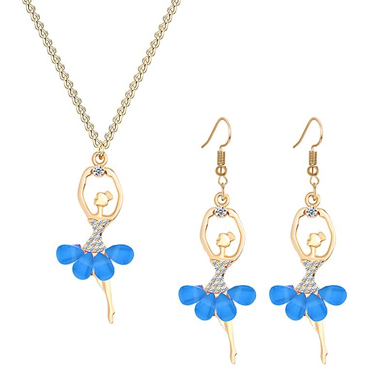 2Pairs Ballerina Earrings Necklaces Set for Women Dainty Sweet Dancing Earrings Crystal Rhinestone Ballerina Necklace Fashion Elegant Ballet Dancer Jewelry Gift