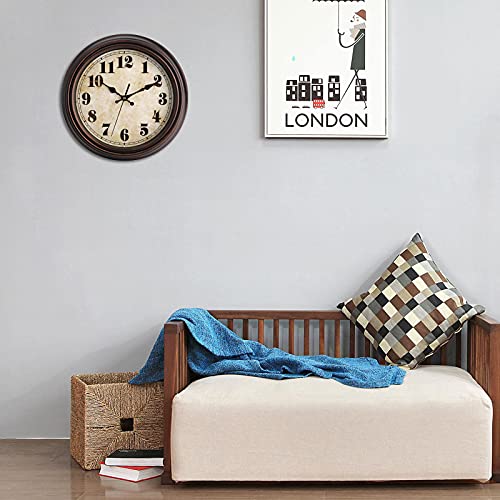 Topzea Retro Wall Clock, 12 Inch Silent Non-Ticking Round Classic Clock Decorative Quartz Battery Operated Wall Clock For Laundry, Living Room, Bedroom, Office, School, Home Decor, Brown #TOP5