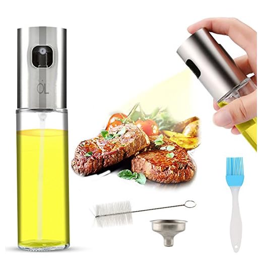 AJOXEL Dispensador de pulverizador de Aceite, Oil Sprayer 100 ml Vinagre/Aceite de Oliva de Acero Inoxidable Botella de Vidrio para Herramienta de Cocina cocinar,Ensalada, Hornear Pan, Parrilla