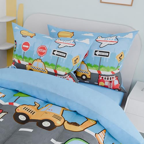 Image of Transportation Kids Bedding Set for Boys, Ultra Soft Microfiber Comforter Set Twin Size with 3-Pieces, Comforters Bed Sets for Boy Children Kids