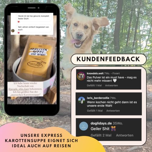 People who Kaer Morosche Karottensuppe 200g, hohe Ergiebigkeit Dank Pulver-Form, Präbiotika Mittel zur Unterstützung bei Durchfall & Magenproblemen, Karottenpulver mit Karottentrester, für Hunde