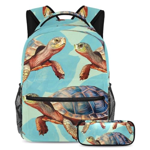 Sac à dos tortues d'animaux marins 73 avec trousse pour l'école