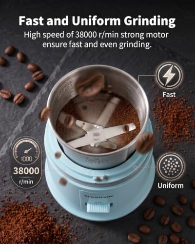 Image of SHARDOR Quiet Coffee Grinder Electric, 70g Removable Bowl Spice Grinder for Coffee Beans, Seeds and Grains, Super Silent Grinding Mill with 60dB Low Noise, 2.5oz Capacity, Blue