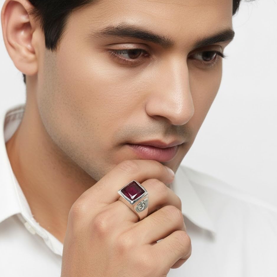 Image of 55Carat Genuine Indian Ruby Ring Handmade Sterling Silver Square Chakra Healing Size 5,6,7,8,9,10,11,12