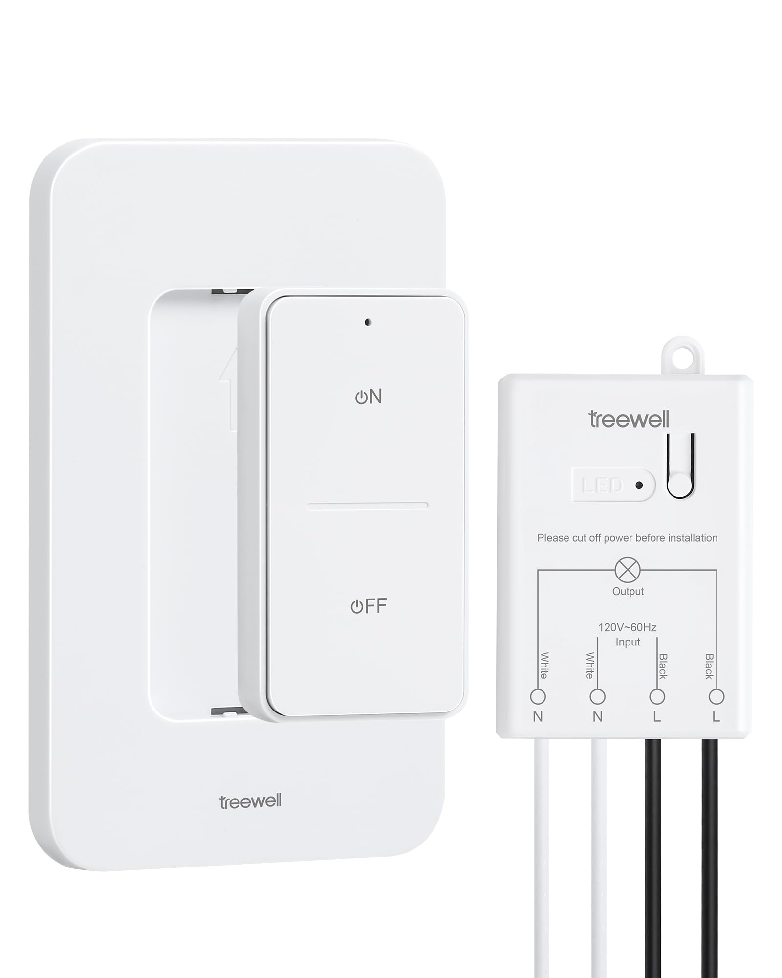 Wireless Light Switch and Receiver Kit, 200FT RF Range Remote Control Light Switch, No Rewiring, No Interference, Wireless Wall Switch for Ceiling Light, Fans, Lamps, Pre-Programmed