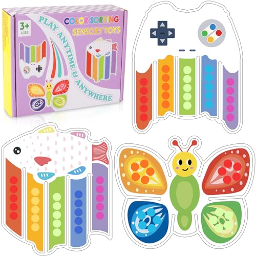 Image of 3Pack Color Sorting Toys Sensory Toys : Fine Motor Skill Games Learning for Toddlers, Color Matching Fidget Sensory for Calm Down, Preschool Learning & Educational Montessori (bee-Fish-Gamepad 3Pack)