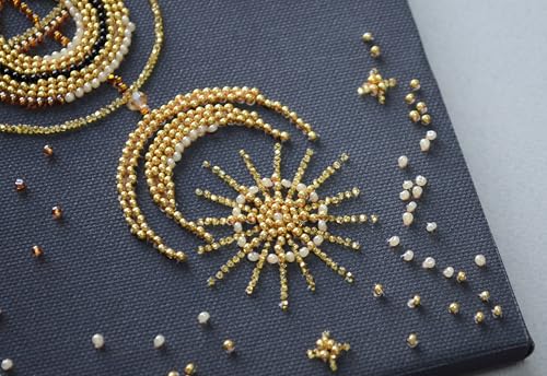 Image of Wizardi Bead Embroidery Kit - Golden Talisman. Colorful Beads, Beading Needles. DIY Kit. Embroidery for Beginners. Home Decor. AB-921 Abris Art