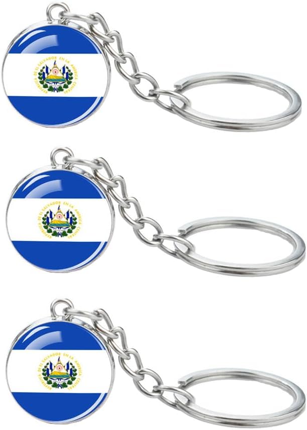 3 Pcs El Salvador Flag Key Chain,Cool Keychain for Car Keys, Stainless Steel Keyrings & Keychains,Used for Home Decoration, Jewelry Hanging Decorations.