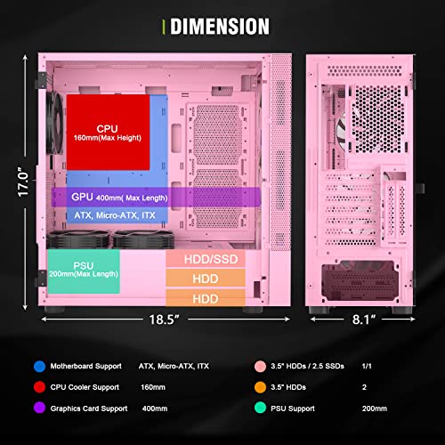 Vetroo Al600 Pink Mid-Tower Atx Pc Case, Pre-Installed 3X120Mm Argb Fans, 3X120Mm Regular Fans, Top 360Mm Radiator Support High-Airflow Computer Gaming Case With Controller Hub #TOP6