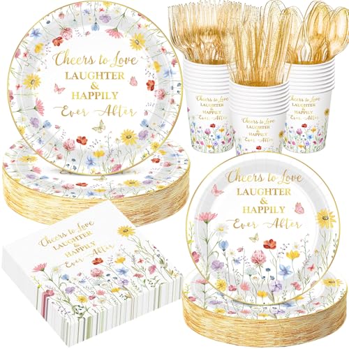 Pickmesh 400 Pcs Floral Bridal Shower Party Supplies Paper Plates Serve 50