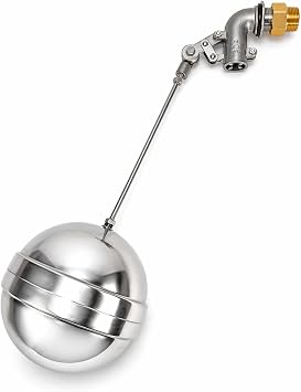Stainless Steel Float Valve, 3/4" NPT Automatic Water Level Control Valve with 6" Float Ball, Adjustable Rod for Livestock Trough, Stock Tank, Water Tank, Pond, Farm Ranch Cattle Horse Goat