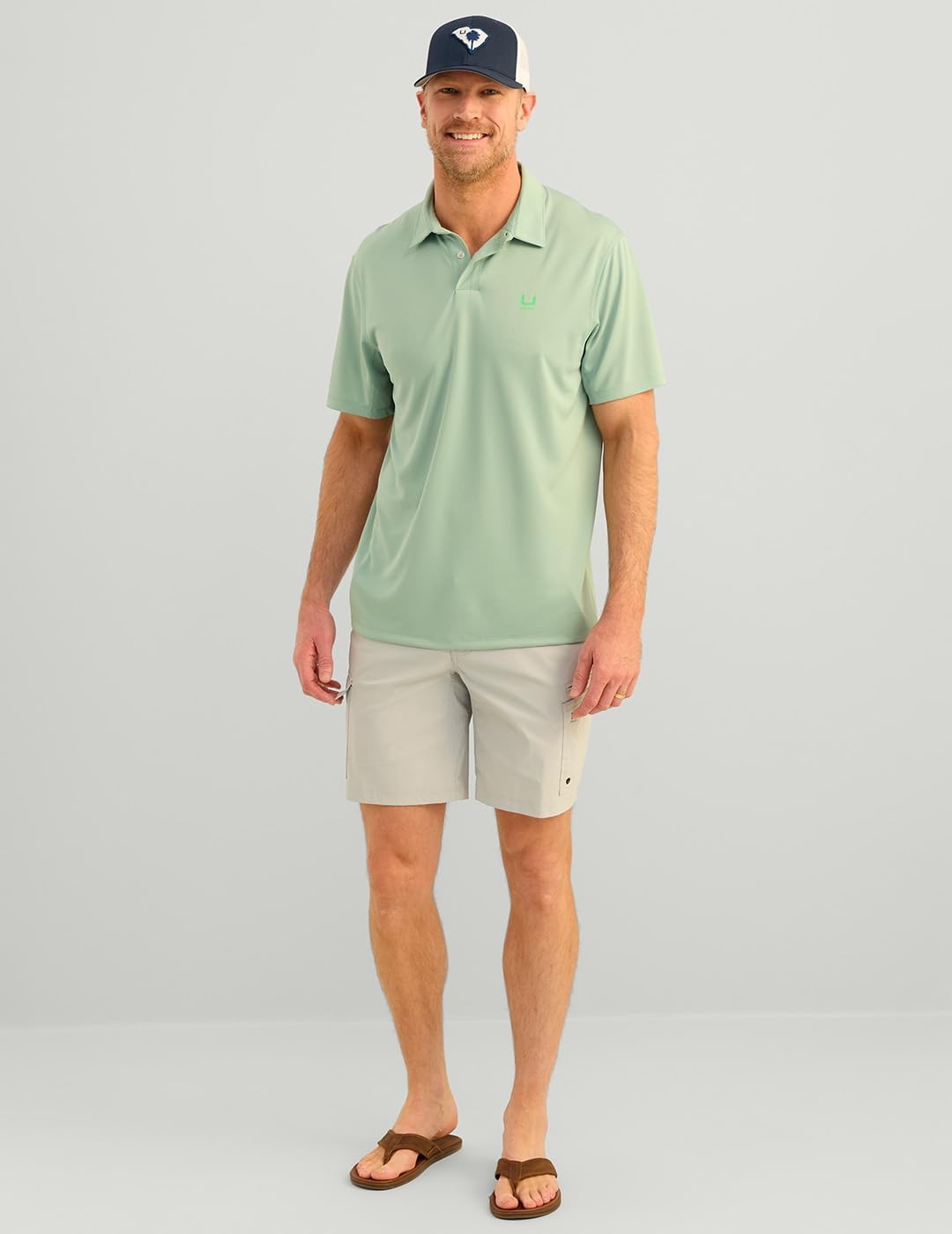 HUK Mens Icon Polo Fishing Shirt with +50 UPF Sun Protection, Ocean Blue, 3X-Large