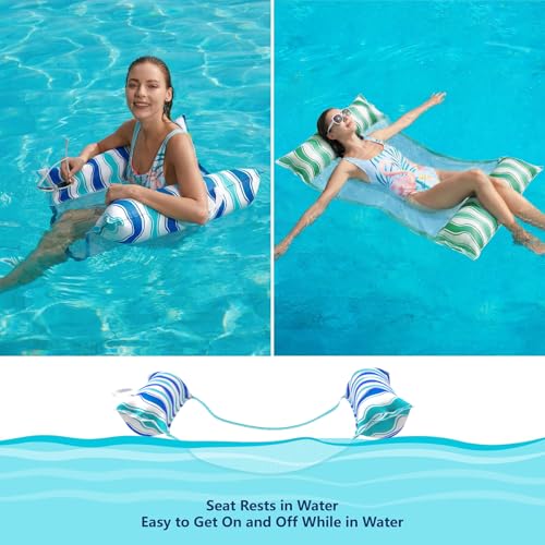 Image of Jasonwell Inflatable Pool Hammock Float - 2 Pack Water Hammock Pool Floaties Multi-Purpose (Saddle Lounge Chair Drifter) 4 in 1 Lake Beach Floating Loungers Swimming Pool Floats Toys for Adults (B&G)