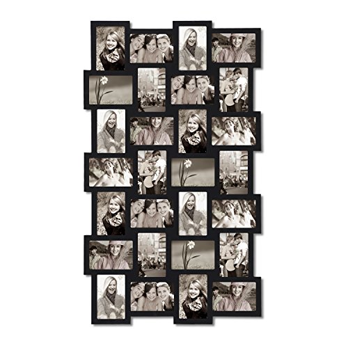 Adeco Pf0553 Black Wood Wall Hanging Picture Photo Frame Collage 4X6, Basket-Weave Design, 28 Openings, 4 By 6" #TOP5