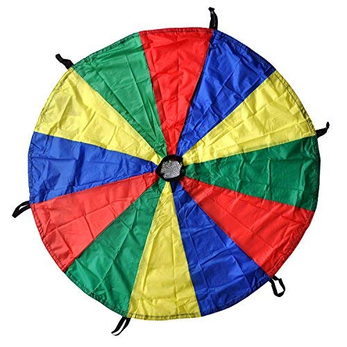 GSI Kids Play Parachute Rainbow Parachute Toy Tent Game for Children Gymnastic Cooperative Play and Outdoor Playground Activities (6 Feet 6 Handles)