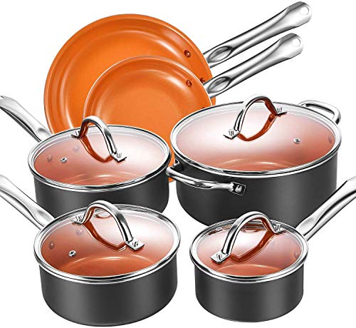 Cookware Set, Aicook 10-Piece Non Stick Induction Cookware, Copper Pots and Pans Set