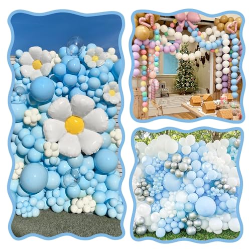 Image of Blue White Link Balloons,60Pcs 6Inch Baby Blue and White Latex Linking Balloons for Birthday Baby Shower Wedding Anniversary Party Decorations
