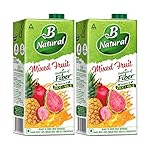 B Natural Mixed Fruit, Goodness of fiber, 1 litre (Pack of 2)